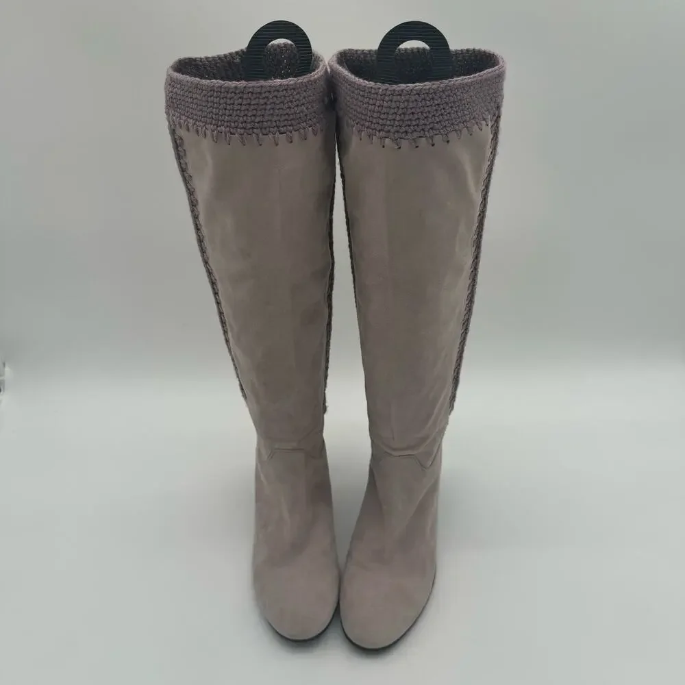 Hugo Boss Italian Suede Leather Crochet Lavender Pull On Designer Boots EU39
